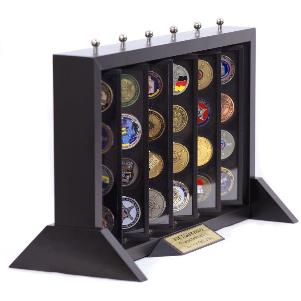 Small "Revolutionary" Display Case Holds 24 Challenge Coins Shown Carousel Cases